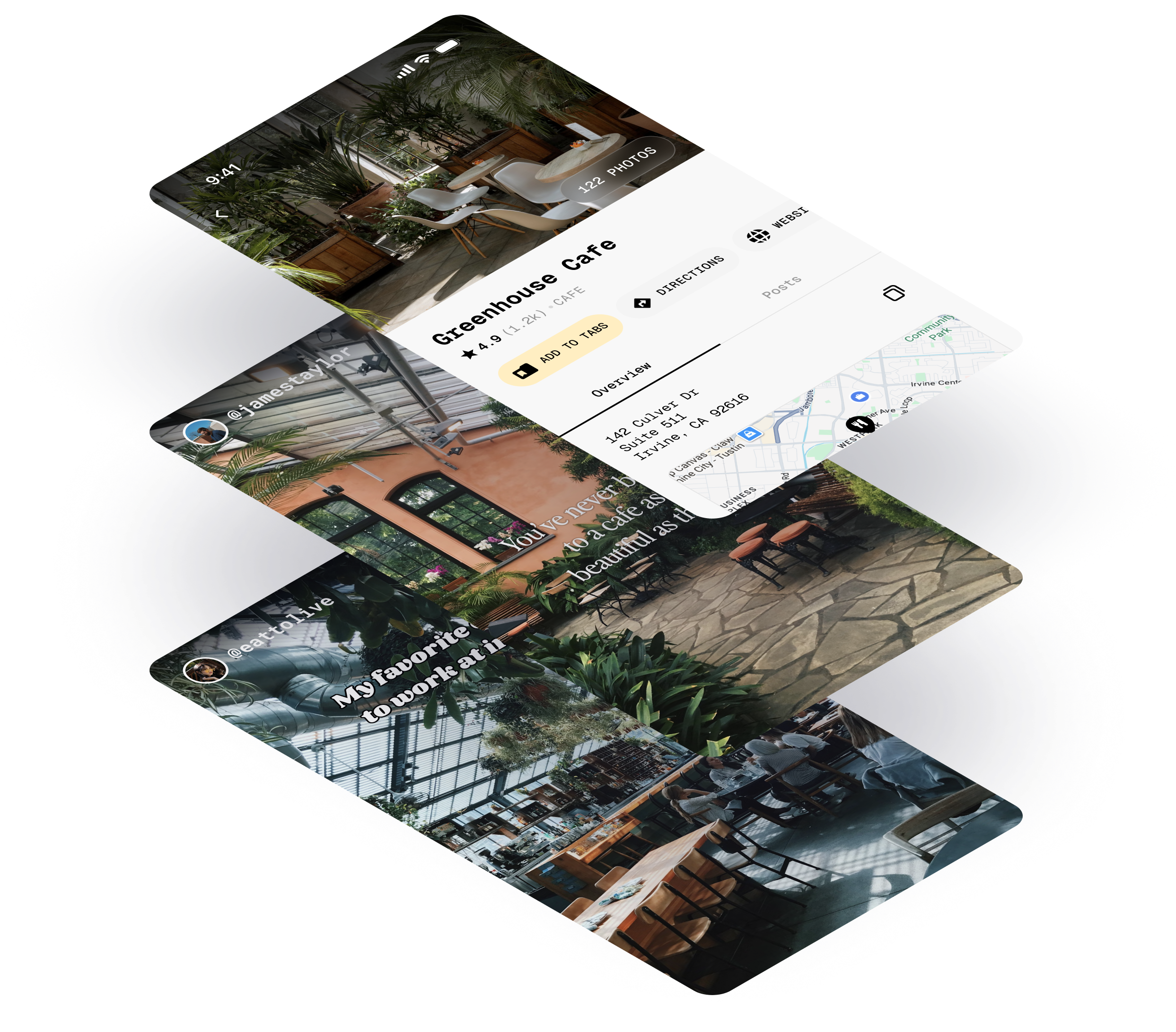 Stack of social media posts linking to saved places